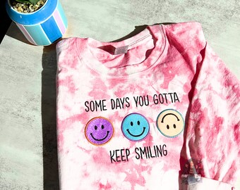 Tie Dyed Smiley Face Long Sleeve Shirt, Kids Unisex Tee