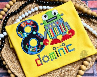 Googly Eyed Robots, Toddler Boys and Girls Fun Robot T Shirt, Personalized Shirt, Birthday Shirt
