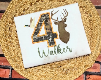 Personalized Camo Hunting Birthday Shirt, Deer Duck Theme