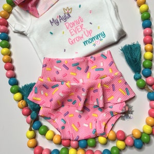 High Waisted Skirted Bummies, Donut Grow Up Shirt, Sprinkle Bummies Outfit, Dear Love Letter To My Daughter, Sprinkle Bow, Pretty In Pink
