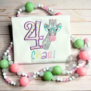 Giraffe Sketch Birthday Shirt, Beautiful Glittery Number Birthday Giraffe Zoo Shirt, Add Any Number