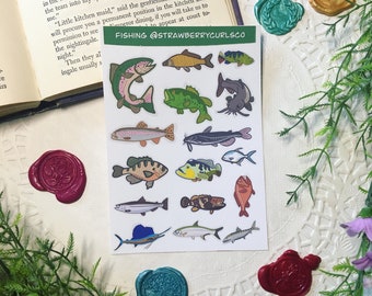 Fishing Sticker Sheet, Fishing Stickers, Fish Stickers, Species, Card Making, Fishing, Fisherman Gift, Journal Sticker Sheet, Fish Gifts