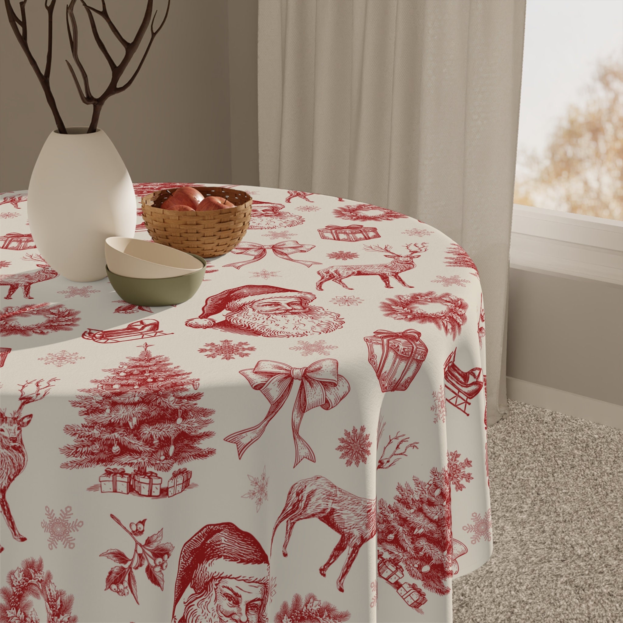 ヴィンテージ サンタ テーブルクロス ヴィンテージ サンタクロース テーブルクロス：素朴なクリスマス