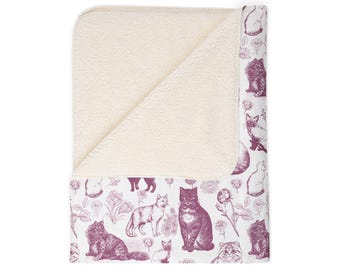 Pink Toile Katze Fleece Sherpa Decke (50x60'')