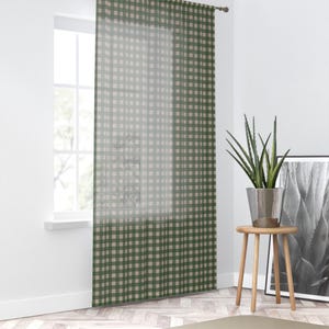 Green Gingham Window Curtain: Farmhouse Tartan Decor (50&quot; × 84&quot;)