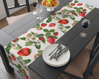 Vintage Strawberry Print Table Runner: Rustic Cottagecore Kitchen Decor