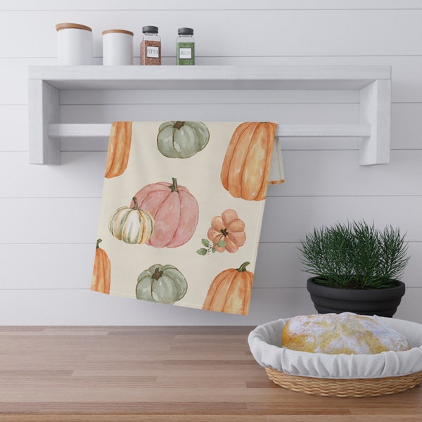 Pumpkin Patch Kitchen Towel | Fall Pumpkins Tea Cloth | Multicoloured Squash Hand Towels | Orange Leaves Dishcloth | Cute Halloween Linen