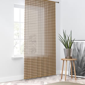 Plaid Window Curtain, Gingham Farmhouse Room Decor, Rustic Sheer Drapes, Country Home Curtains, Cabin Kitchen Window Treatment