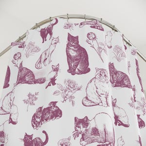 Vintage Pink Toile Cat Shower Curtain: Retro Bathroom Decor