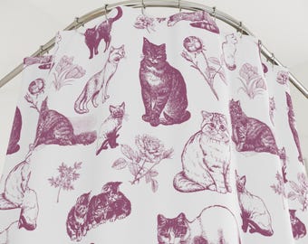Vintage Rosa Toile Katze Duschvorhang: Retro Badezimmer Dekor