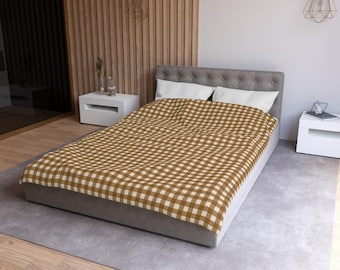 Braun karierter Bettbezug: Rustikale Gingham Bauernhausbettwäsche