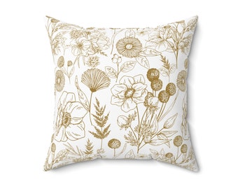 Quadratisches Kissen mit Goldwildblumen: Rustikales Blumenkissen