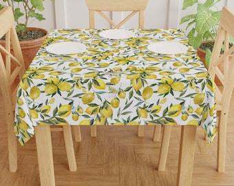 Lemon Print Tablecloth: Rustic Citrus Cloth, Summer Decor (55.1" Square)