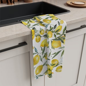 Lemon Tea Towel Rustic Lemon Dish Cloth Citrus Pattern Dishcloth Retro Lemon Leaves Kitchen Towel Lemon Hand Towel Citrus Print Tea Towel