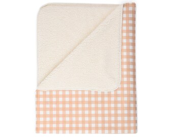 Pfirsich Karierte Fleece Decke: Sherpa Überwurf, Korallenrote Fleece Decke (130x60'')