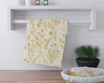 Gelb Blumen Geschirrtuch: Rustikales Toile Baumwolle Geschirrtuch