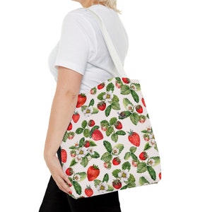Vintage Strawberry Print Tote Bag: Retro Berry Garden Shoulder Bag