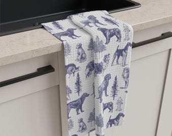 Vintage Dog Kitchen Toile Tea Towel | Retro Canine Dish Towel