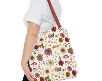 Wildblumen Tragetasche: Botanisches Blumenmuster, Schultertasche aus Segeltuch