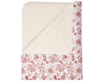 Rote Wildblumen Fleece Decke: Cottagecore Sherpa Fleecedecke (130x60'')