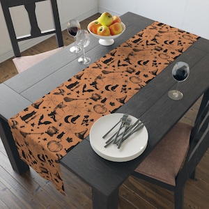 Halloween Table Runner: Black Cat, Spooky Kitchen Decor