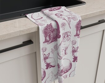 Vintage Toile Cat Microfiber Tea Towel | Kitchen Dish Towel