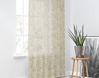 Yellow Toile Sheer Curtain: Romantic Floral Living Room Drape