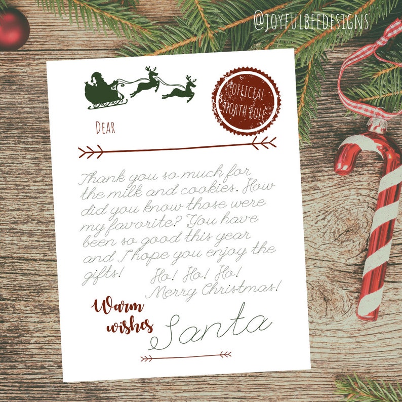 Letter from Santa Template Editable Customized Thank You Note | Etsy