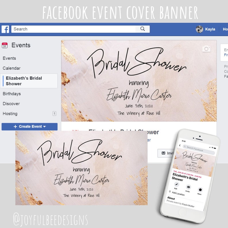 Blush and Gold Bridal Shower Facebook Event Cover Banner Invitation Editable Bridal Shower Social Media Event Photo Digital Invitation Evite