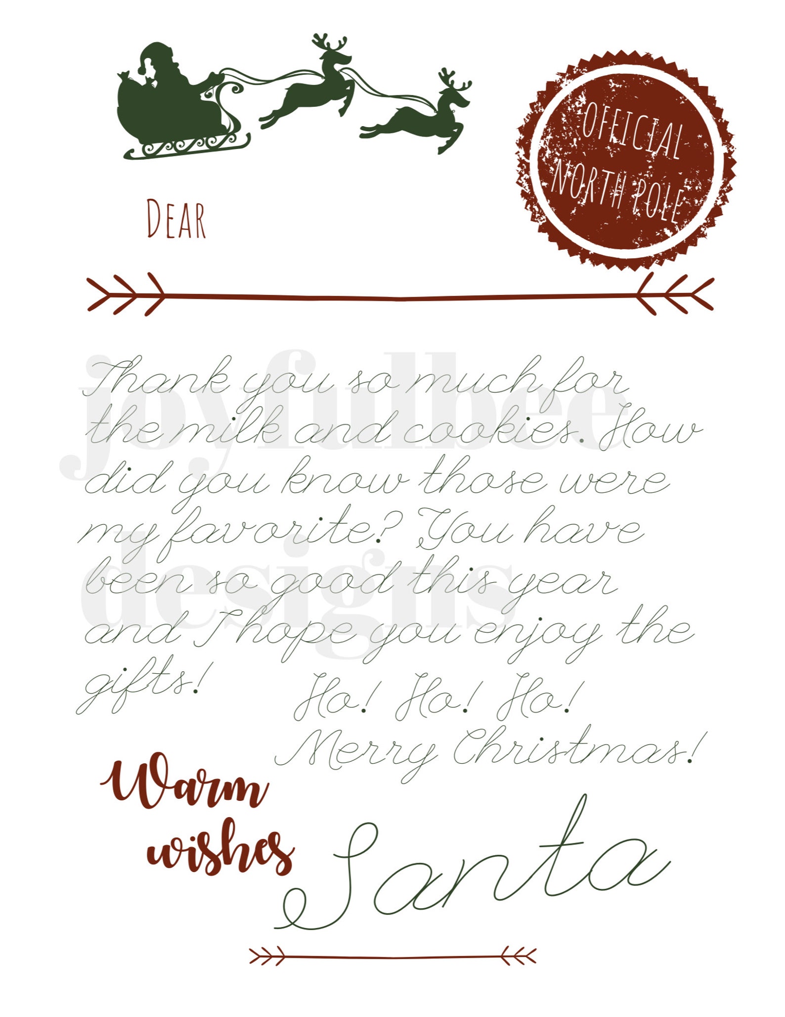 Letter from Santa Template Editable Customized Thank You Note Etsy