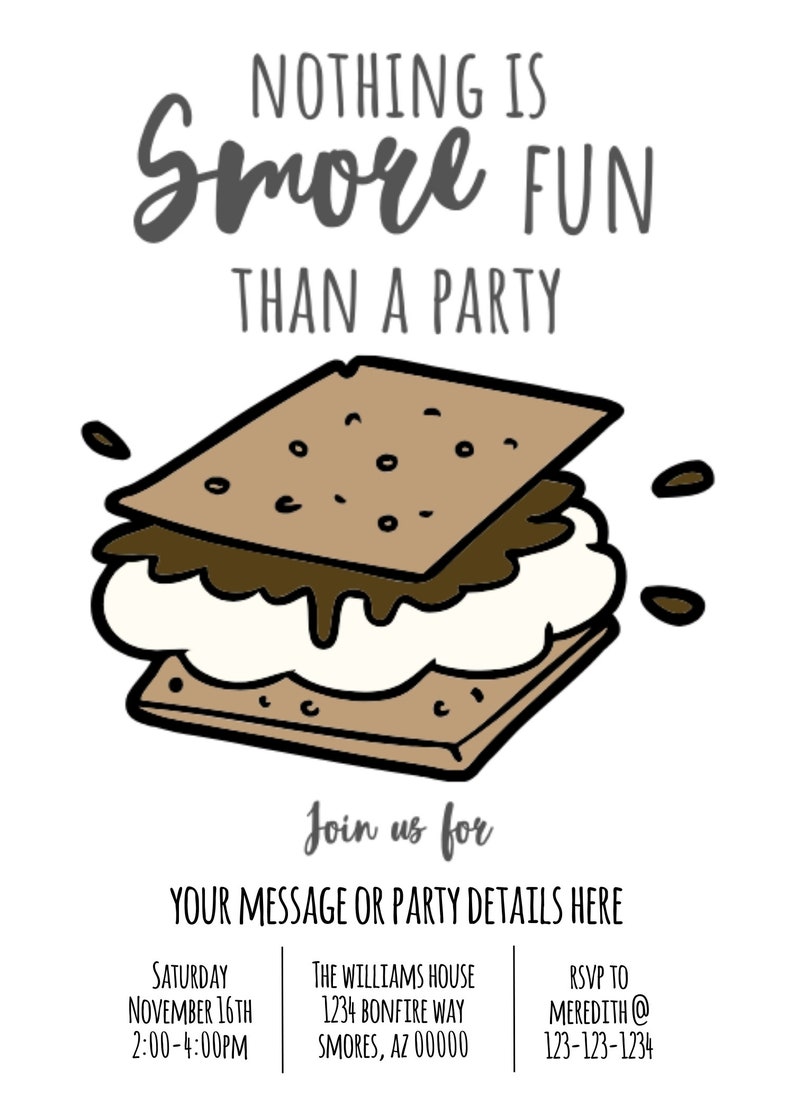 Smore Invitation Smore Invite Printable Camp Birthday Etsy