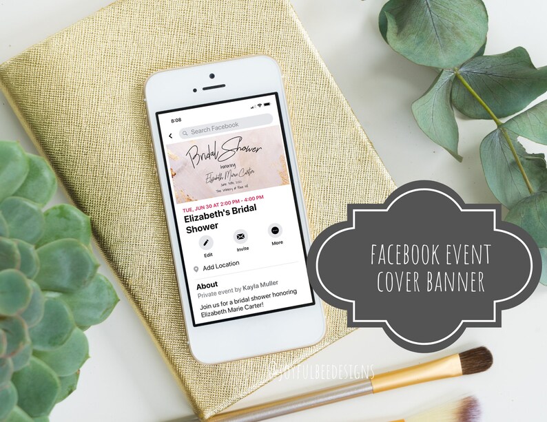 Blush and Gold Bridal Shower Facebook Event Cover Banner Invitation Editable Bridal Shower Social Media Event Photo Digital Invitation Evite