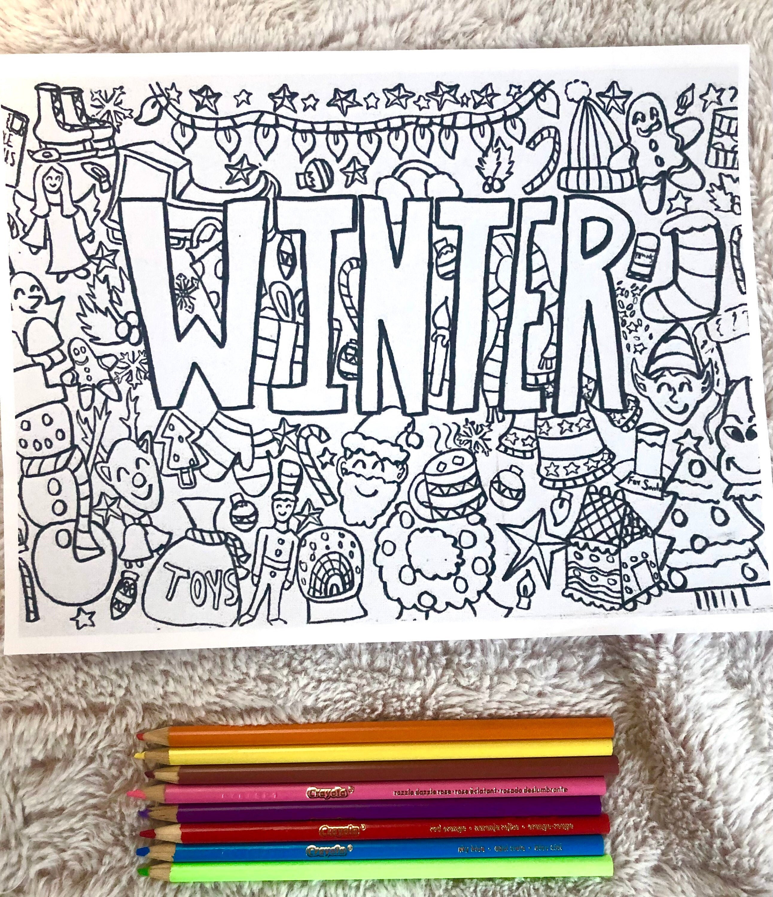 Winter Coloring Page Digital Download Printable Winter | Etsy