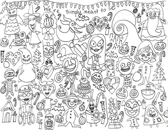 nightmare before christmas coloring page digital download printable  halloween coloring sheet