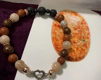 Bracciale diffusore in pietra lavica con perline di pietre preziose naturali