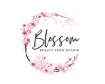 Logotipo de Cherry Blossom Circle - Diseño de logotipo - Paquete de diseño de logotipo y marca - Logotipo de corona floral - Logotipo de Sakura - Logotipo rosa - Círculo de corona