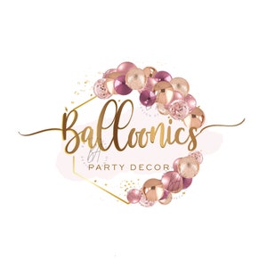 Design de logotipo de balão, logotipo de guirlanda de balão, logotipo de arco de balão, logotipo de decoração de festa, logotipo de decoração de evento, design de marca de festa, ouro rosa e dourado
