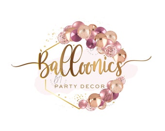 Balloon Logo Design, Balloon Garland Logo, Baloon Arch Logo, Party Decor Logo, Event Decor Logo, Party Branding Design, Rose Gold and Gold