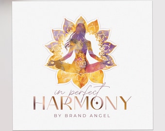 Woman Lotus Mandala Logo, Silhouette Wellness Branding Design