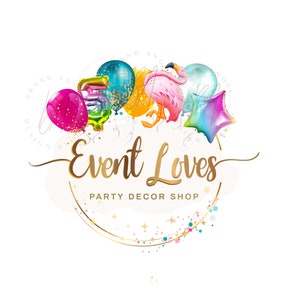 Ballons Logo-Design, Party-Logo, Vorgefertigtes Logo, Kinder-Party-Logo, Regenbogen-Ballons Logo-Design, Event-Dekor-Logo, mehrfarbiges Ballons-Logo