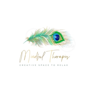 Peacock Feather Logo - Premade Logo Design - Logo Design en Branding Package - Teal Logo - Feather Logo - Boho Logo - Peacock Logo