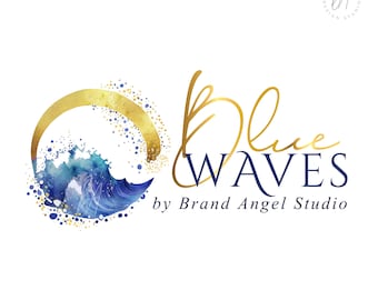 Blaue Welle Logo-Design, abstraktes Wellness-Logo, Gesundheits-Branding-Design, Aquarelltinte, Ozean-Logo, Ozean-Wellen-Logo