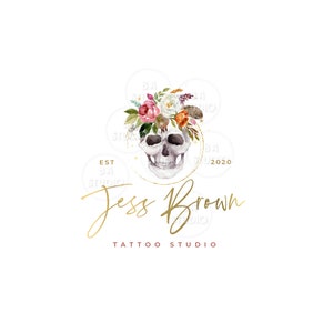Floral skull Logo - Mystic Logo -  Skull Logo - Premade Logo Design - Tattoo Logo - Logo Design and Branding Package - Boutique Logo -