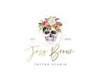 Floral skull Logo - Mystic Logo -  Skull Logo - Premade Logo Design - Tattoo Logo - Logo Design and Branding Package - Boutique Logo -