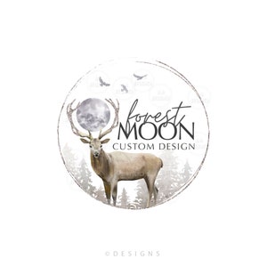 Moon Deer Forest Logo Design  Branding Package - Wildlife Logo - Nature Logo - Moonlight Logo - Nature at Night Logo - Watercolour Logo