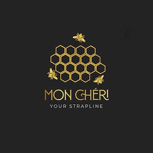 Bee Logo Design Premade Logo Gold Black Bees Logo Black and Gold Logo Honeycomb Logo Design Three Bees Logo Nature Logo Insect Logo Brand