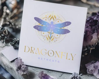 Dragonfly Mandala Logo, Gold and Purple Branding Design