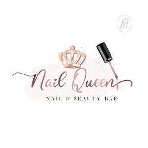 Nail Salon Logo Design, Nails Logo Design, Beauty Salon Logo, Rose Gold, Beautician Logo, Wedding Makeup Artist Logo Design, Tiara Crown