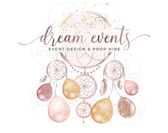 Dreamcatcher Pink Watercolor Logo - Premade Logo Design - Event Logo - Pastel Pink Logo - Watercolor Logo and Branding - Party Planning Logo