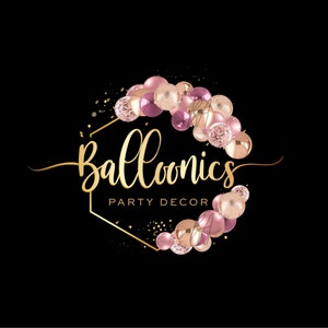 Design de logotipo de balão, logotipo de guirlanda de balão, logotipo de arco de balão, logotipo de decoração de festa, logotipo de decoração de evento, design de marca de festa, ouro rosa e dourado